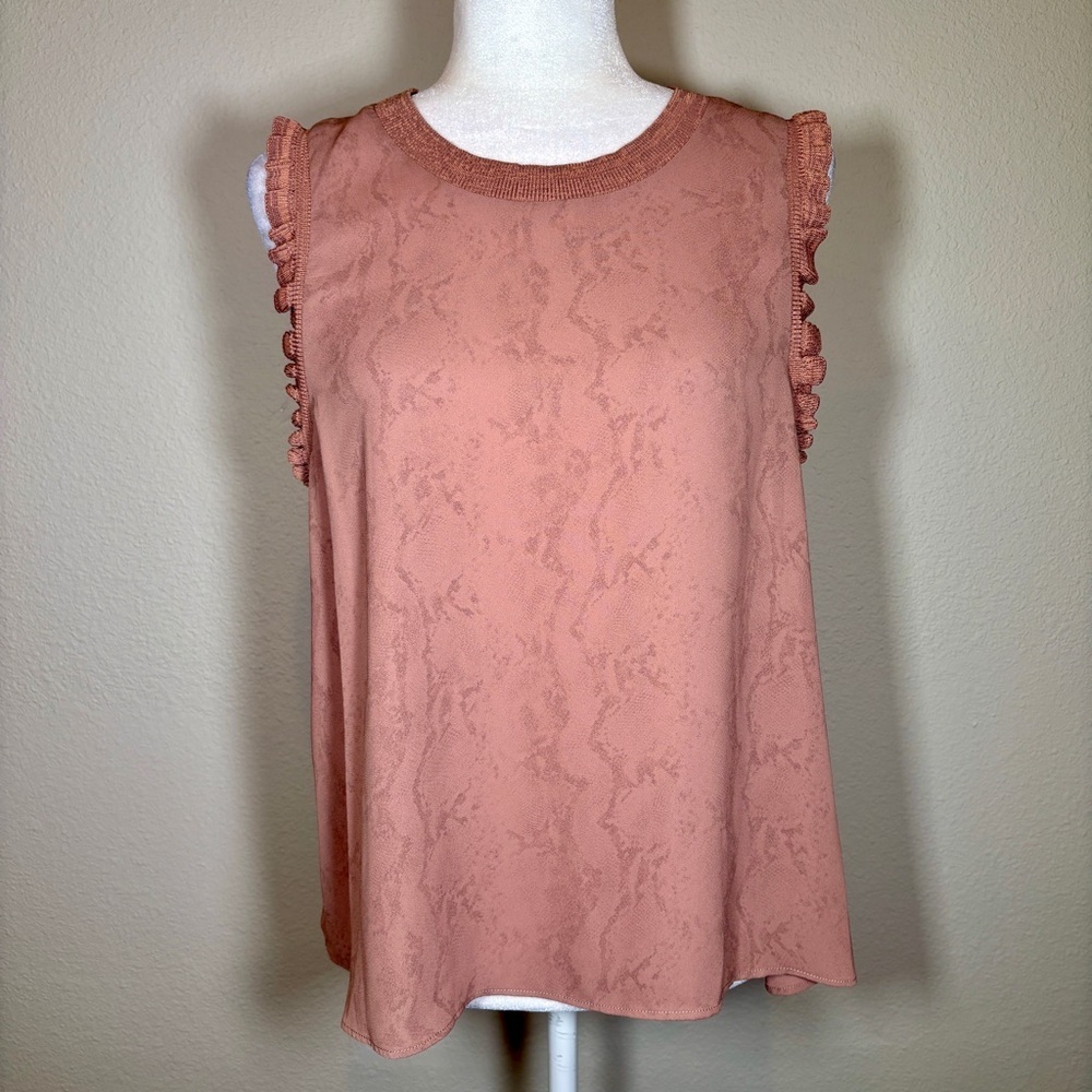 Current Air Dark Mauve Sleeveless Blouse with Ruffles Size Large